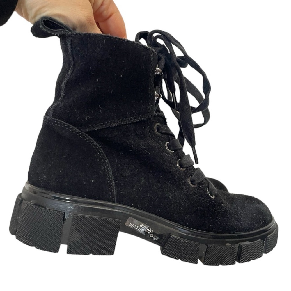 Blondo Prima Leather Suede‎ Waterproof Lace up Black Boots Size 6M